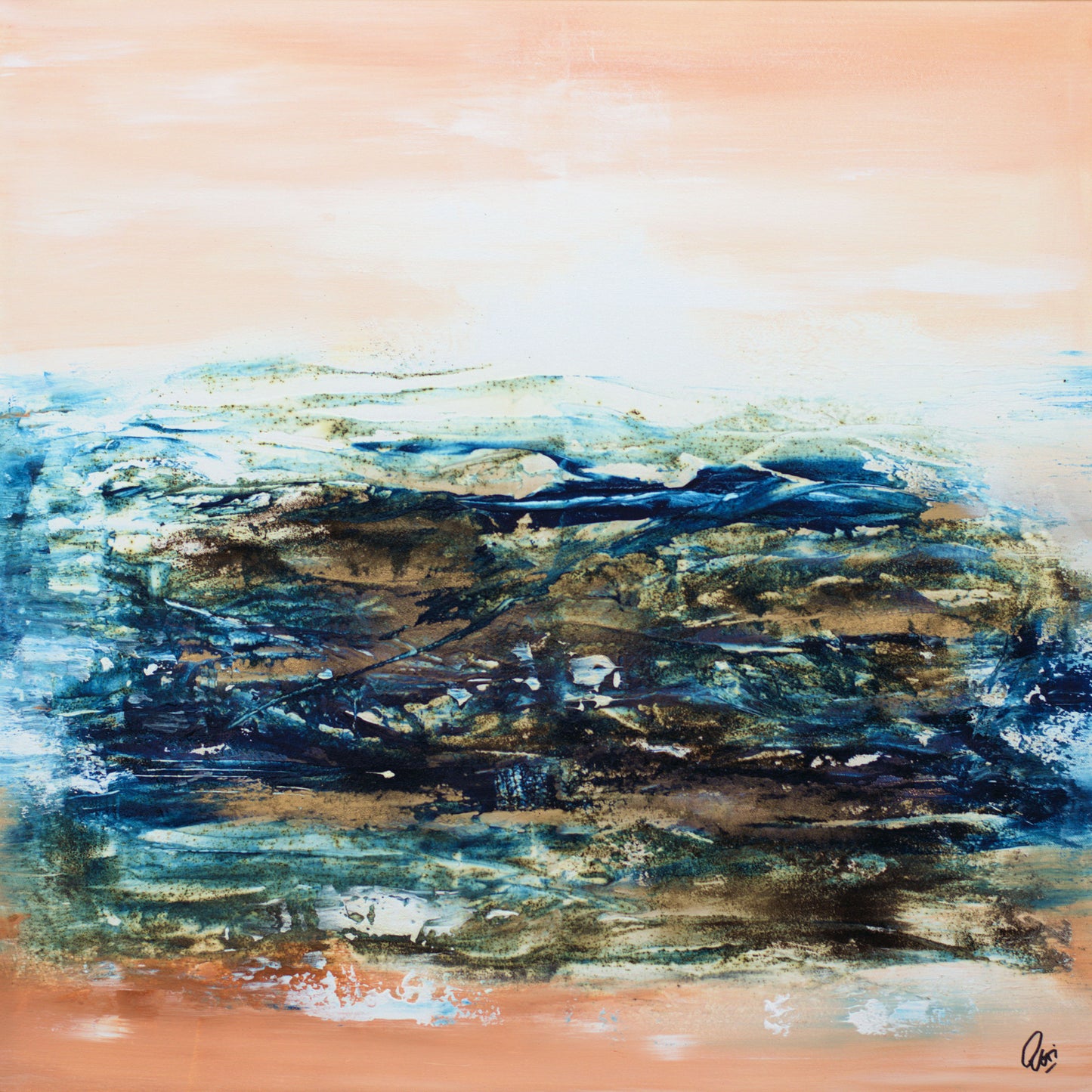 Beneath the Horizon – Abstract Textured Landscape Painting | 83 x 83 cm | Edelgard Schroer
