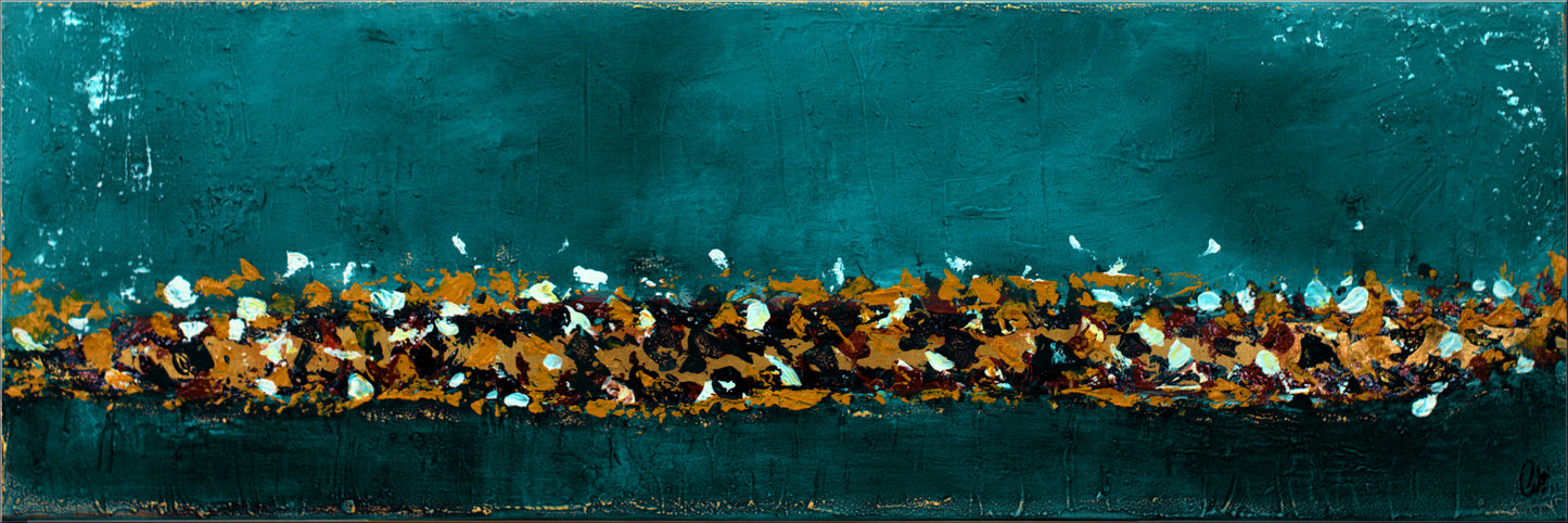 Abstract Drips – Textured Horizontal Acrylic Painting | 123 x 43 cm | Edelgard Schroer