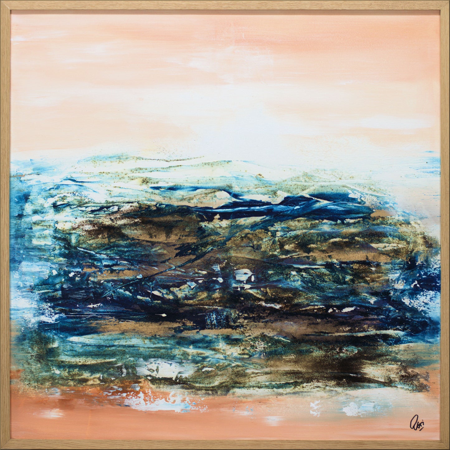 Beneath the Horizon – Abstract Textured Landscape Painting | 83 x 83 cm | Edelgard Schroer