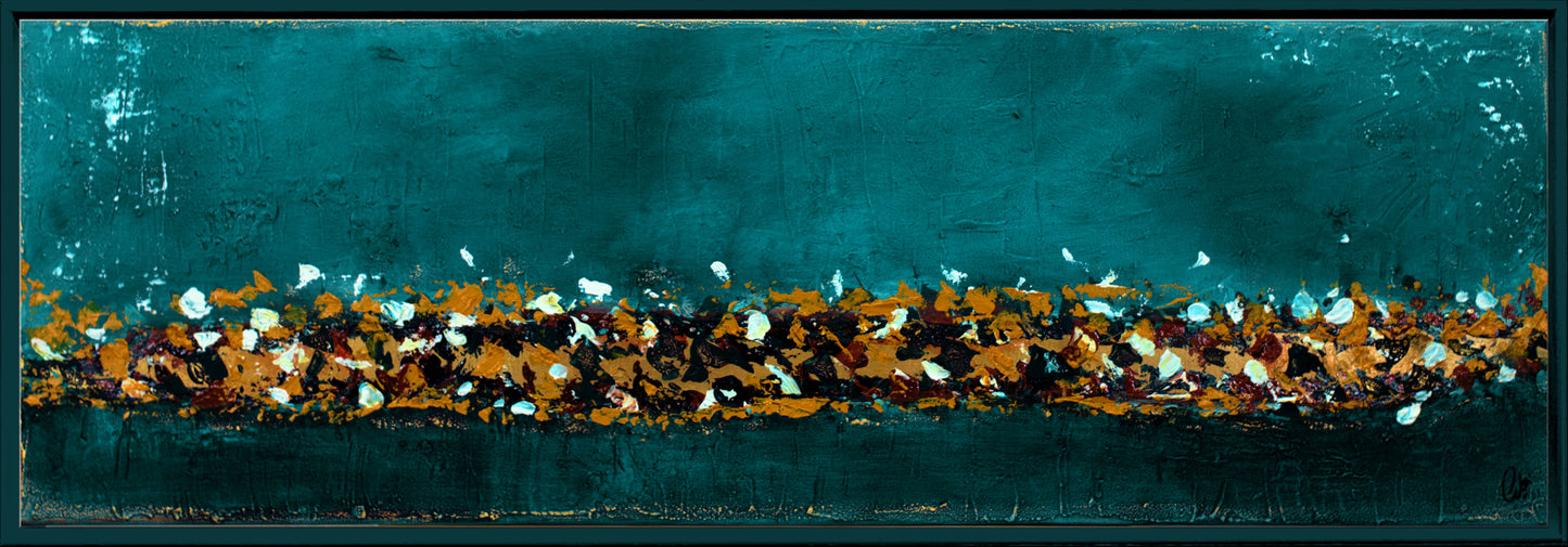 Abstract Drips – Textured Horizontal Acrylic Painting | 123 x 43 cm | Edelgard Schroer