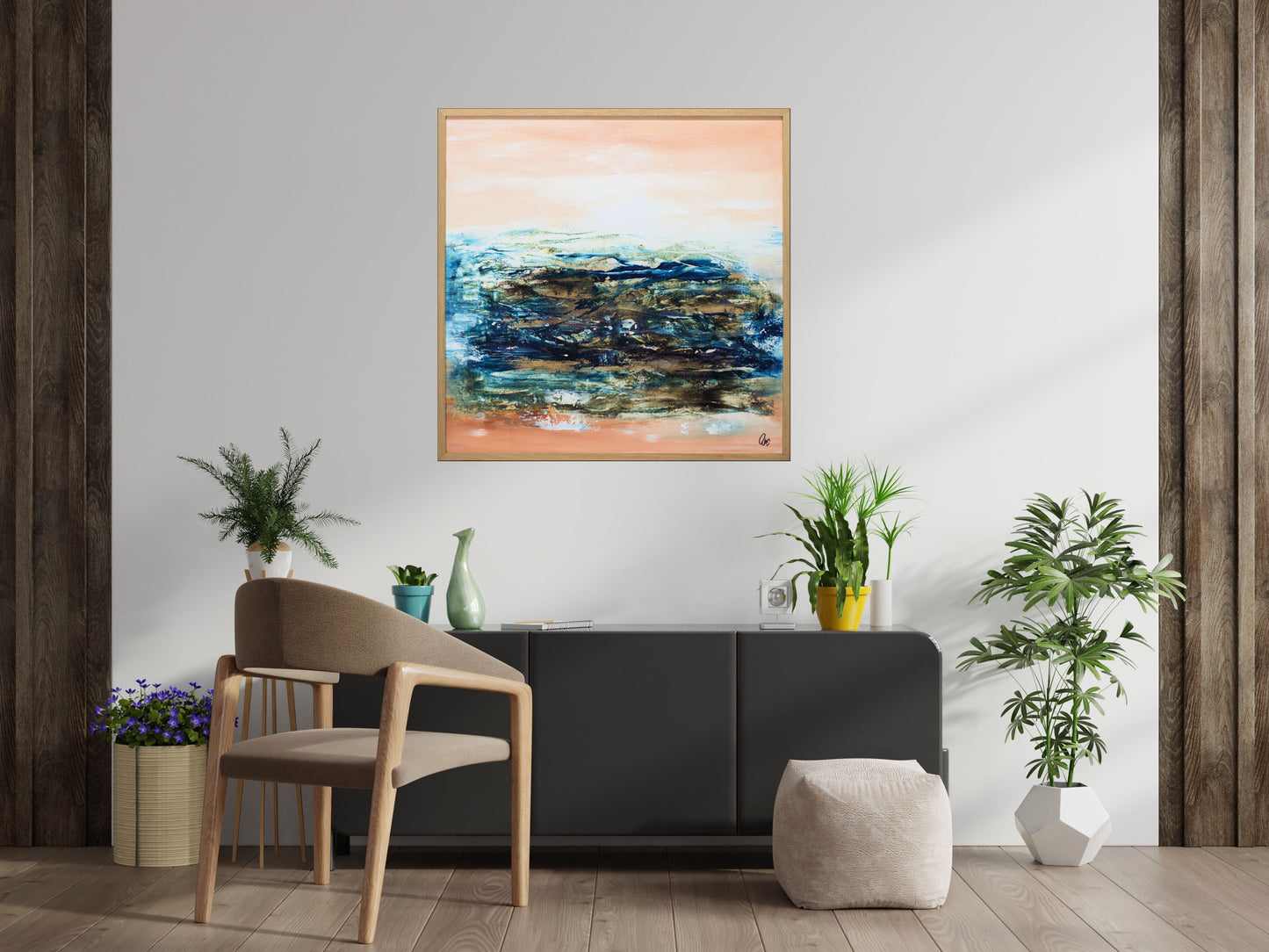 Beneath the Horizon – Abstract Textured Landscape Painting | 83 x 83 cm | Edelgard Schroer