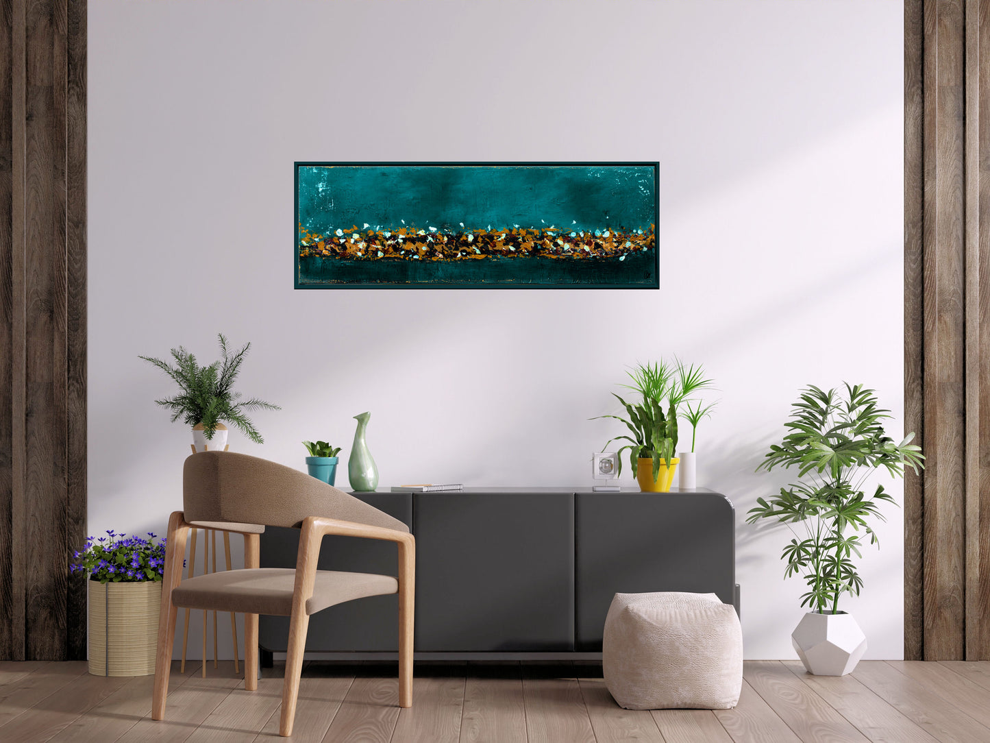 Abstract Drips – Textured Horizontal Acrylic Painting | 123 x 43 cm | Edelgard Schroer