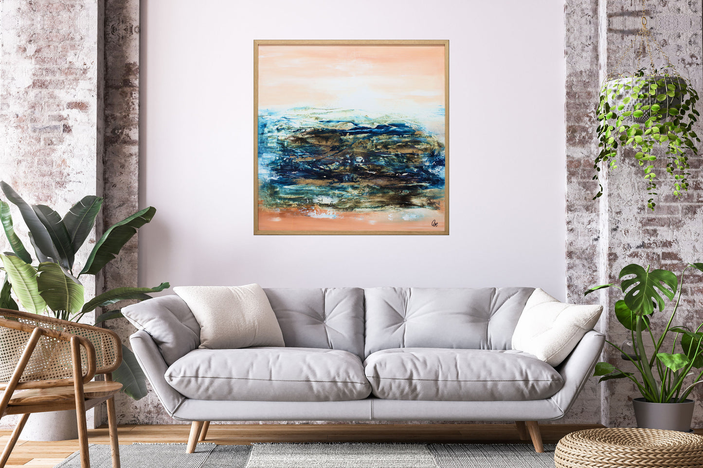Beneath the Horizon – Abstract Textured Landscape Painting | 83 x 83 cm | Edelgard Schroer
