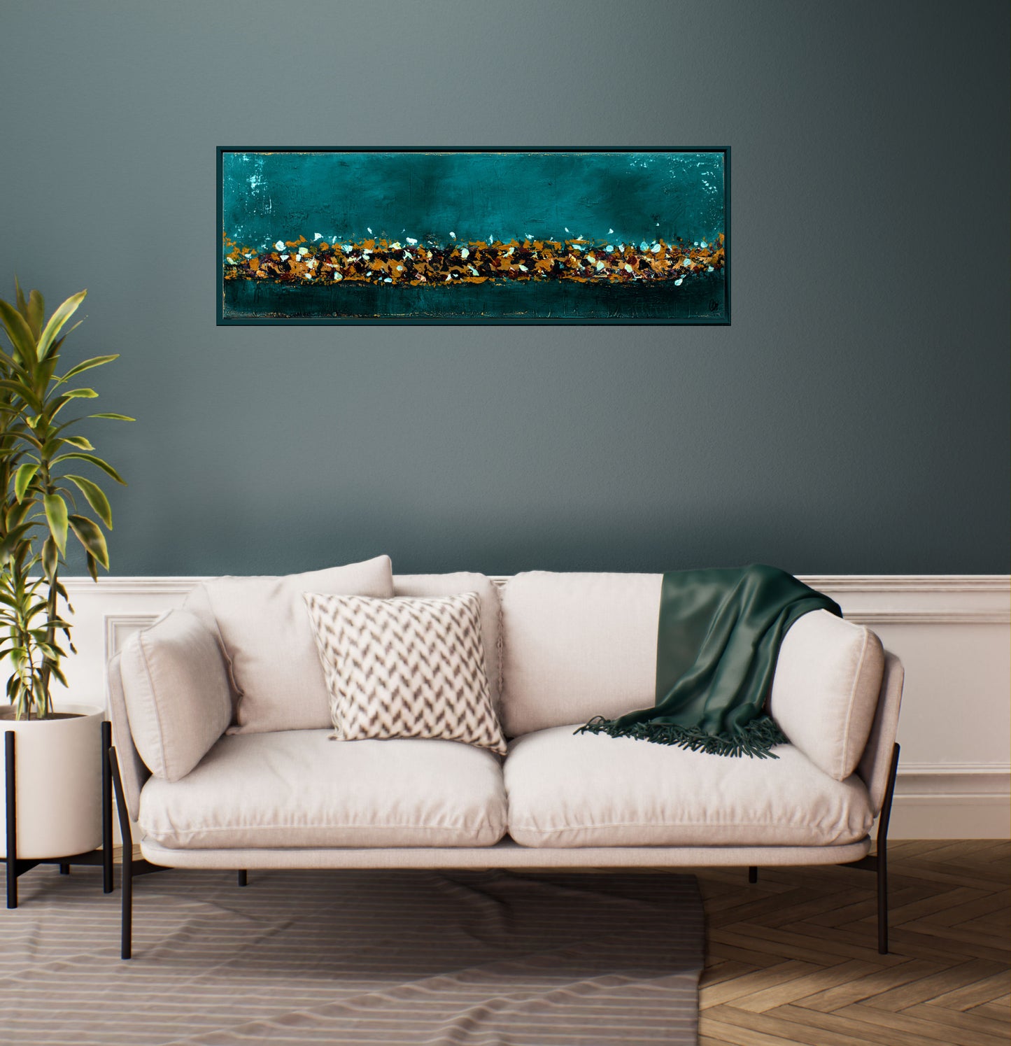 Abstract Drips – Textured Horizontal Acrylic Painting | 123 x 43 cm | Edelgard Schroer