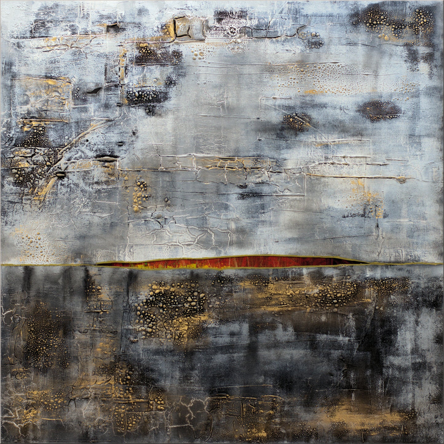 Red Outlook – Abstract Textured Industrial Painting | 80 x 80 cm | Edelgard Schroer