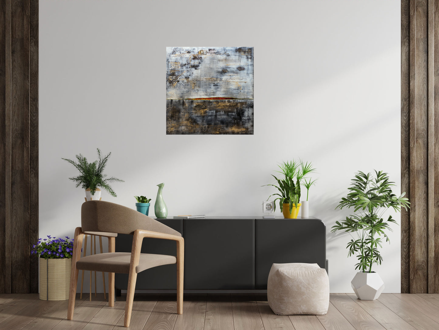 Red Outlook – Abstract Textured Industrial Painting | 80 x 80 cm | Edelgard Schroer