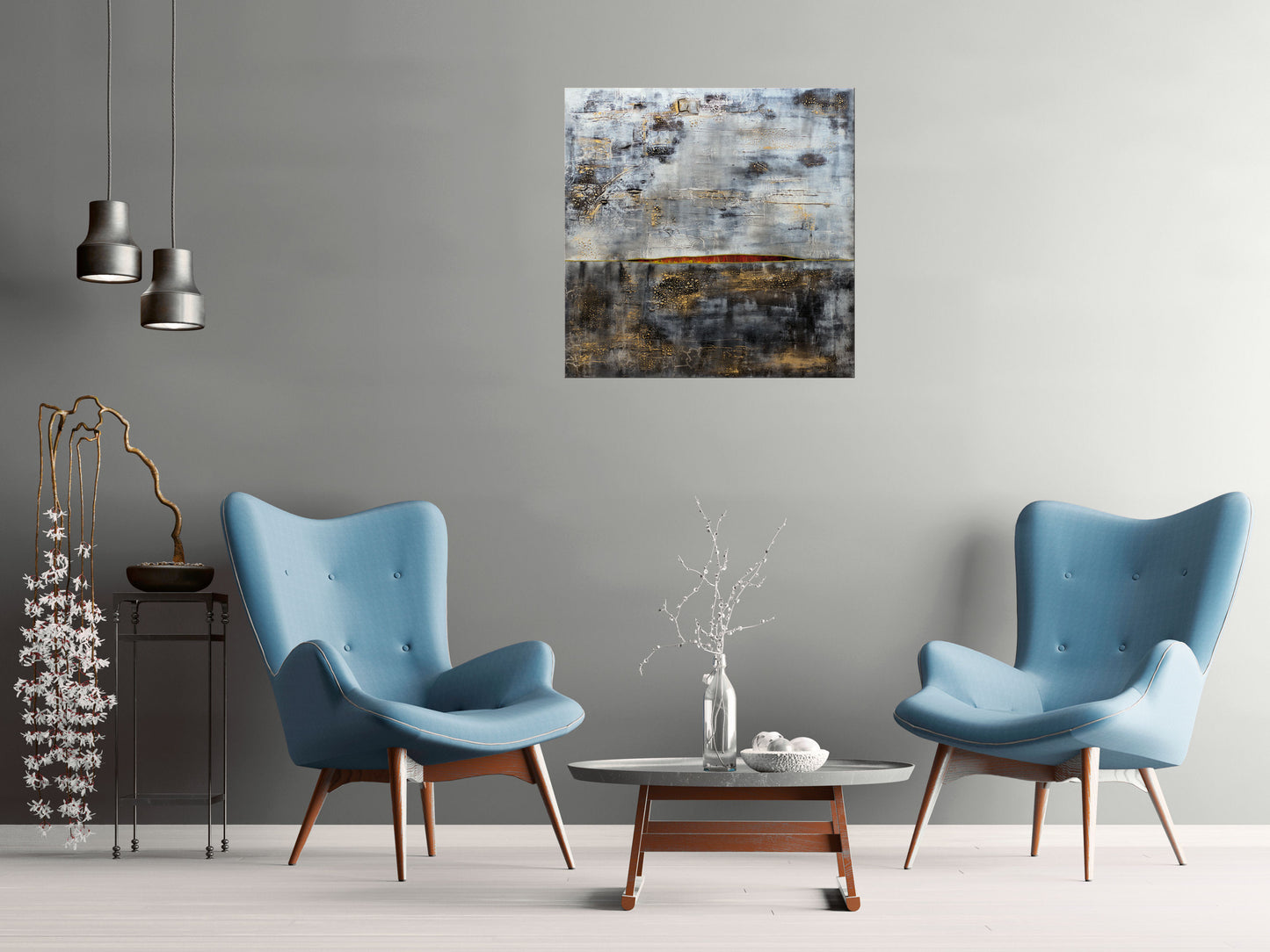 Red Outlook – Abstract Textured Industrial Painting | 80 x 80 cm | Edelgard Schroer