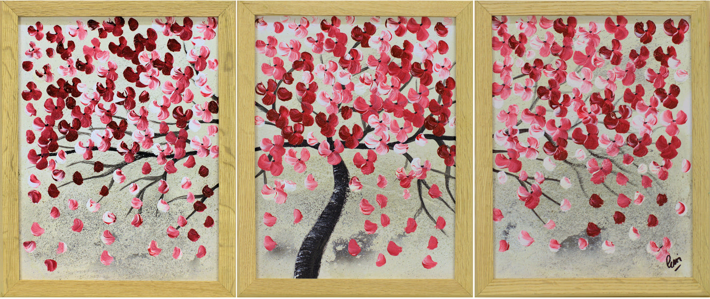 Spring Days in Japan – Cherry Blossom Triptych by Edelgard Schroer | Framed | Ready to Hang
