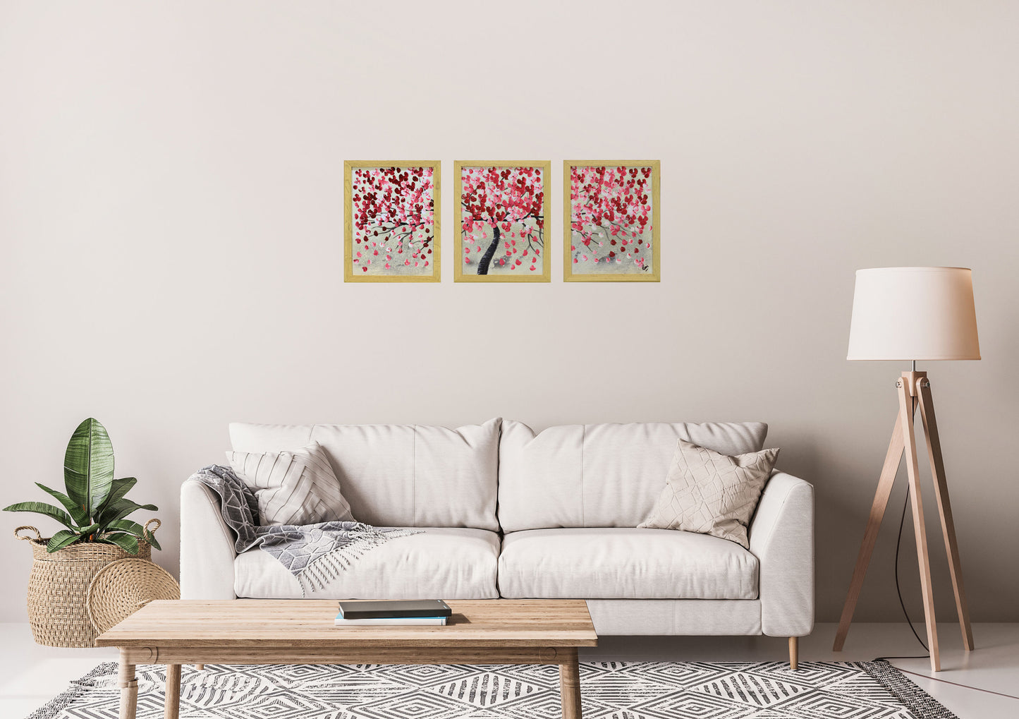 Spring Days in Japan – Cherry Blossom Triptych by Edelgard Schroer | Framed | Ready to Hang