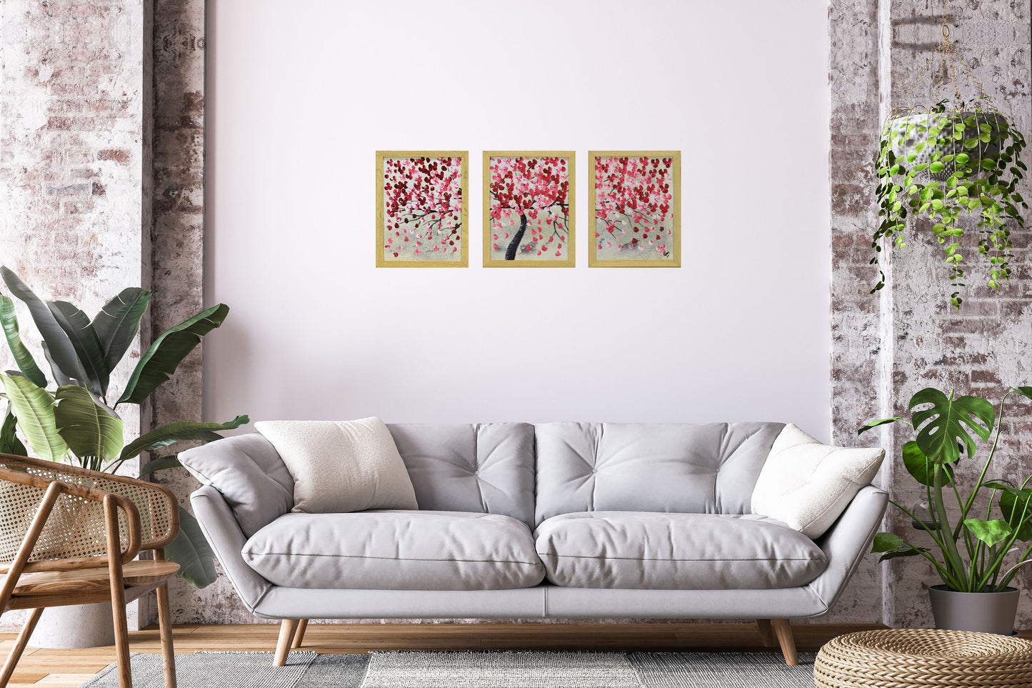 Spring Days in Japan – Cherry Blossom Triptych by Edelgard Schroer | Framed | Ready to Hang