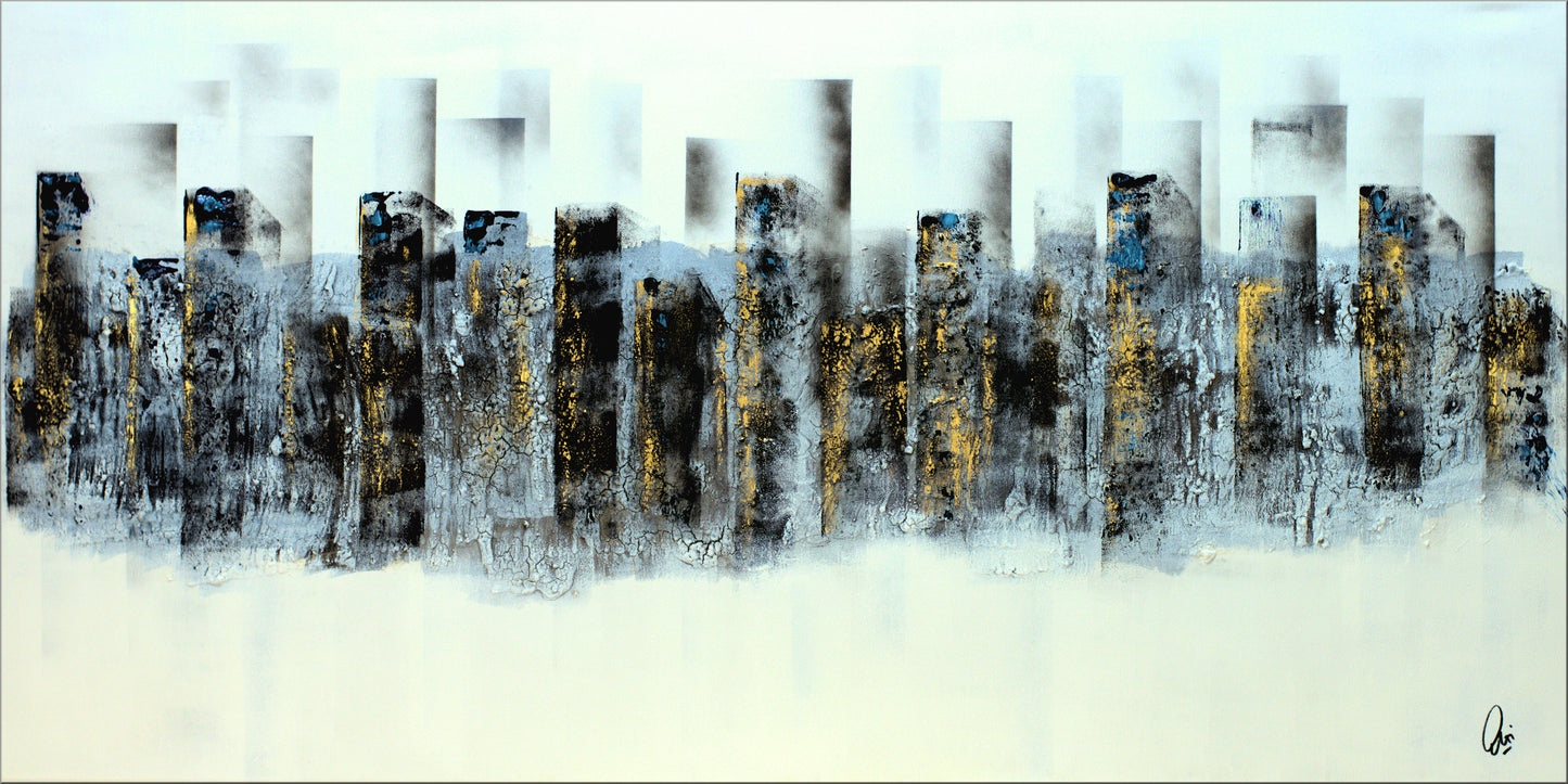 Blue Windows – Abstract Urban Acrylic Painting | 140 x 70 cm | Edelgard Schroer