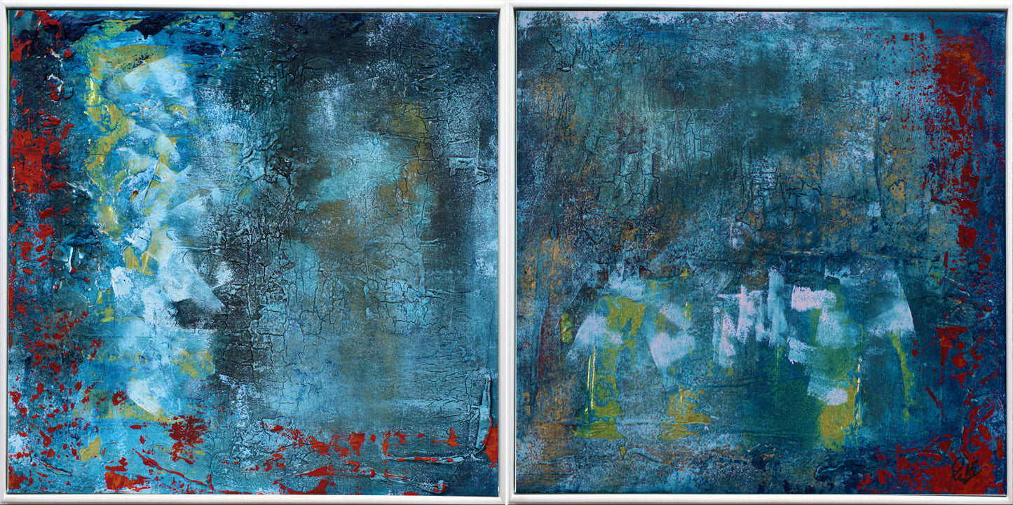 Silent Currents – Abstract Ocean Diptych | 43×43 cm | Edelgard Schroer
