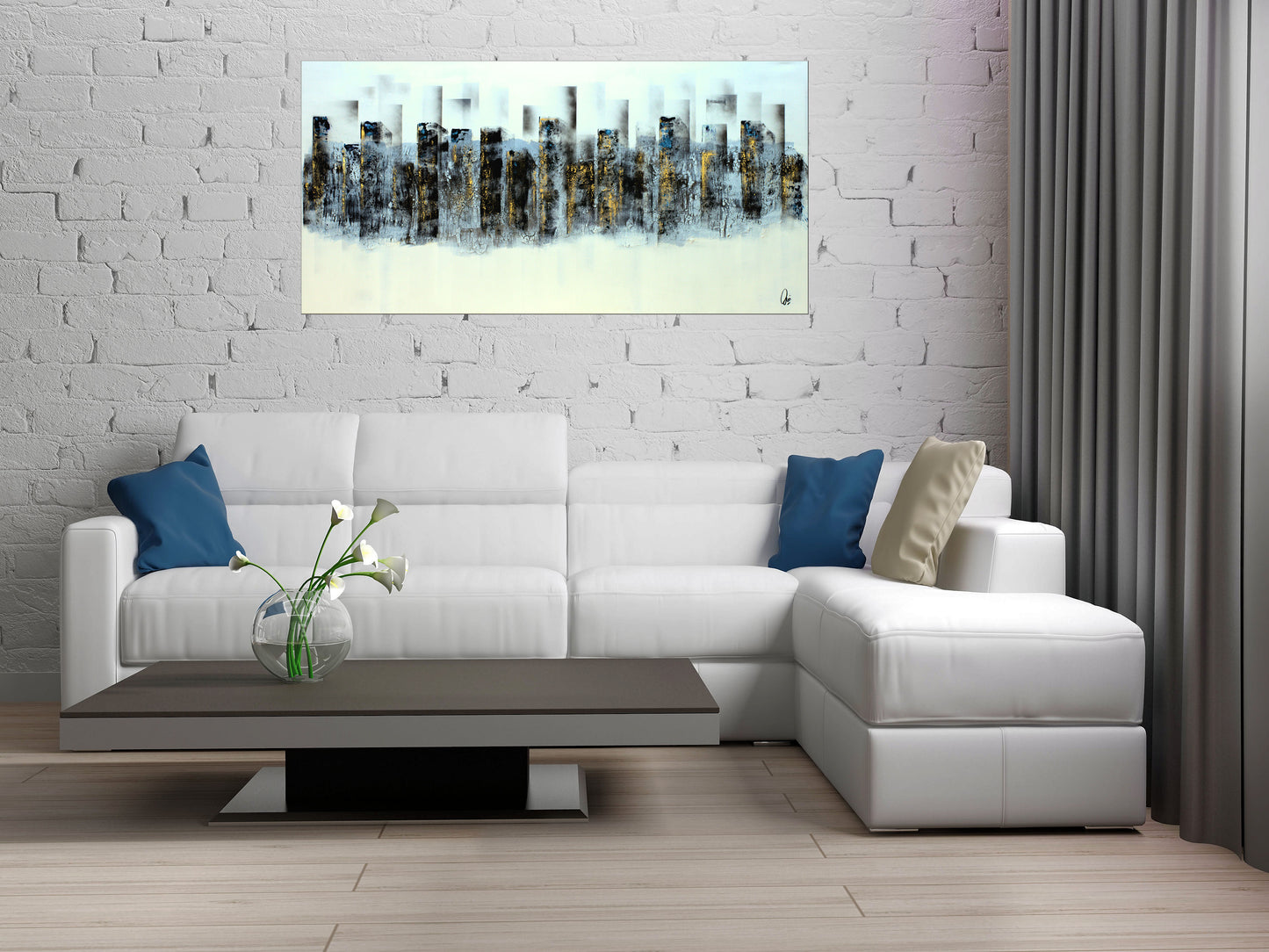 Blue Windows – Abstract Urban Acrylic Painting | 140 x 70 cm | Edelgard Schroer