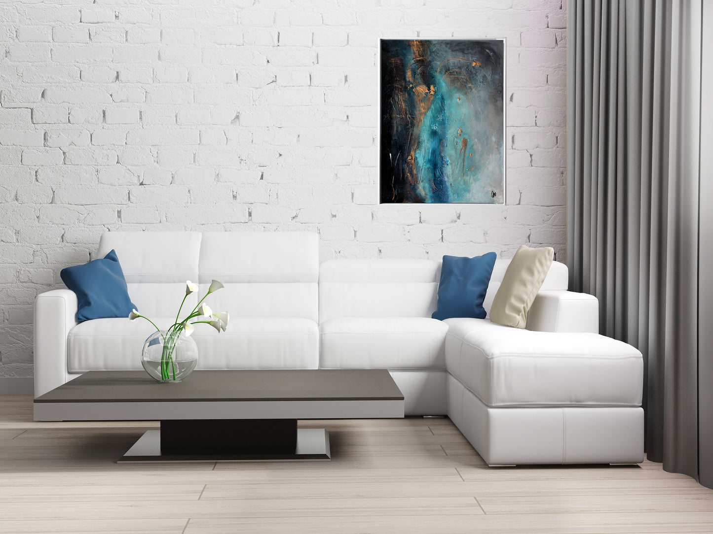 Blue Madness – Original Abstract Acrylic Painting | 63 x 83 cm | Framed by Edelgard Schroer