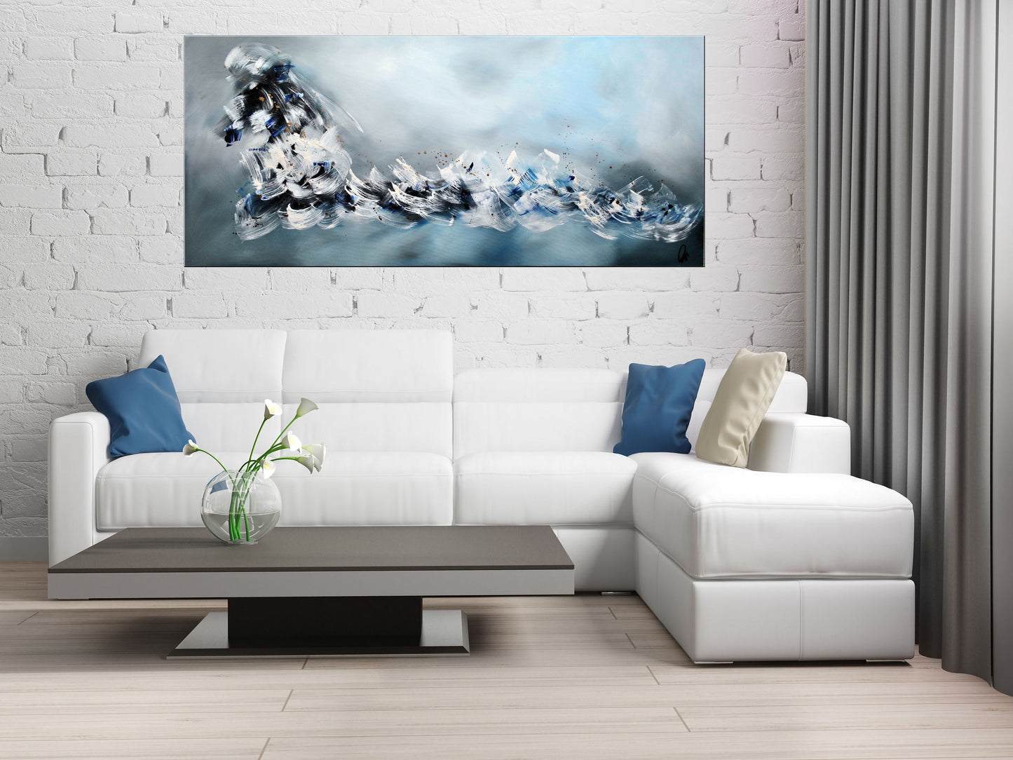 Bleu – Abstract Blue Painting | 190×90 cm | Edelgard Schroer