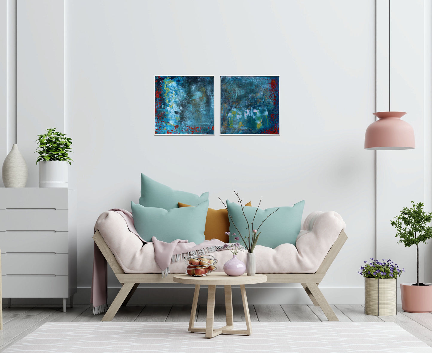 Silent Currents – Abstract Ocean Diptych | 43×43 cm | Edelgard Schroer