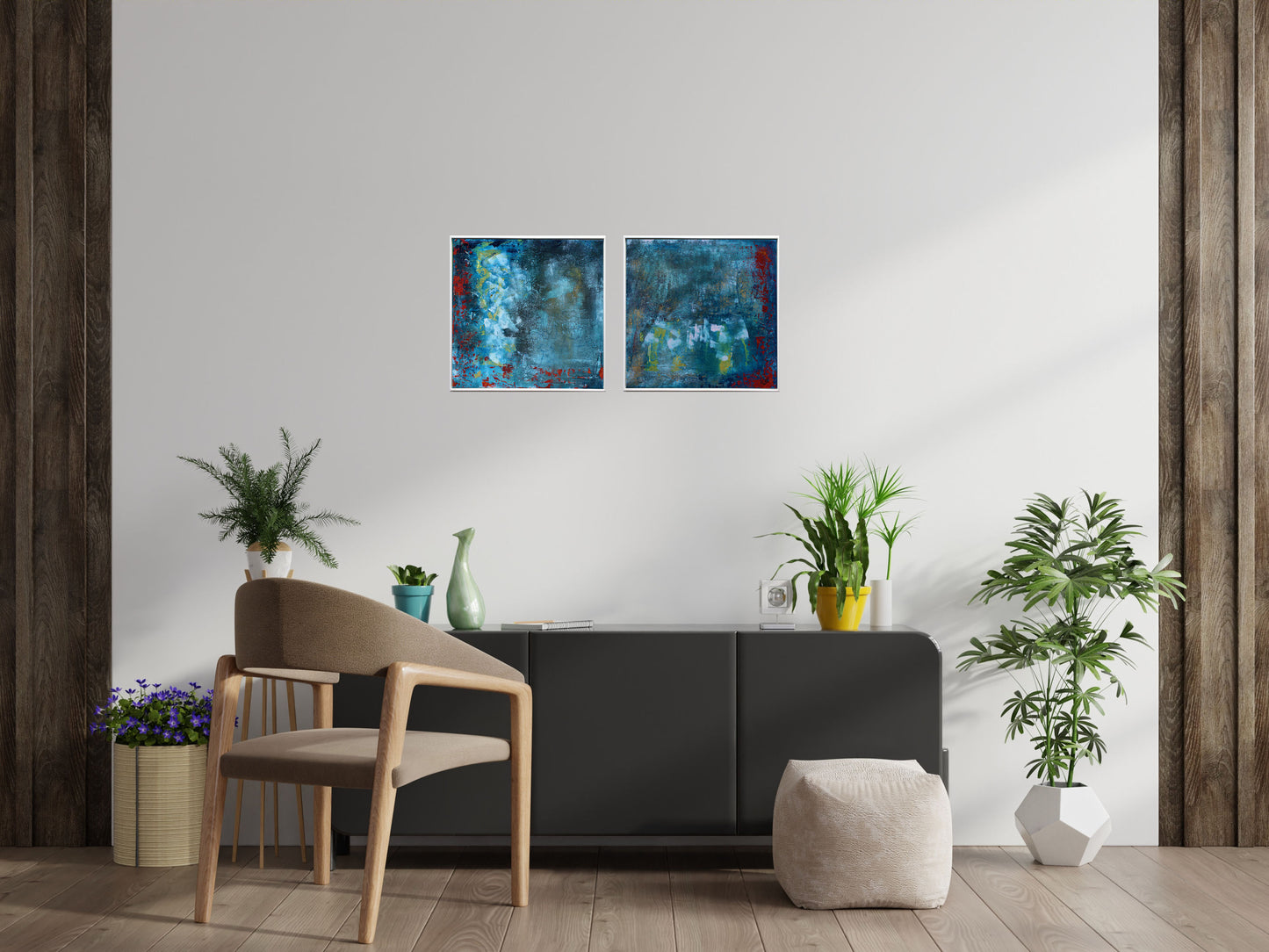 Silent Currents – Abstract Ocean Diptych | 43×43 cm | Edelgard Schroer