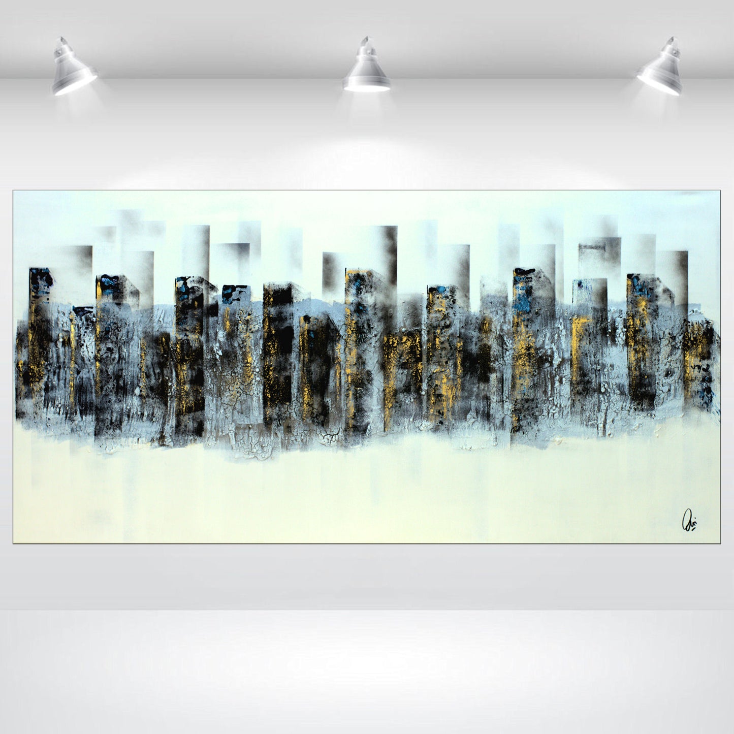 Blue Windows – Abstract Urban Acrylic Painting | 140 x 70 cm | Edelgard Schroer