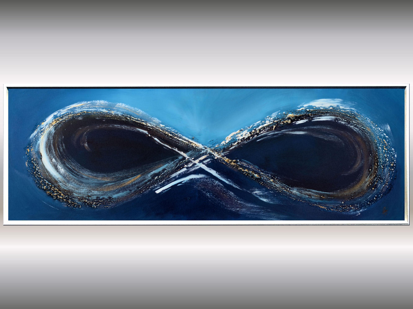 Blue Infinity – Abstract Infinity Symbol Painting with White Frame | 123 × 43 cm