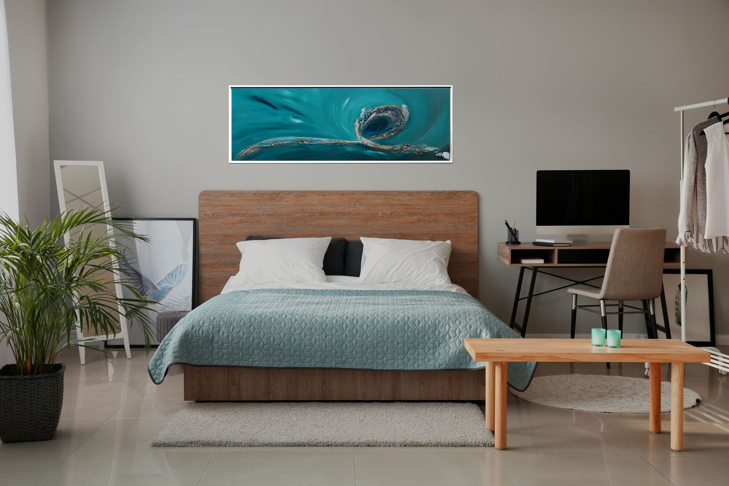 Ebullient – Abstract Ocean-Inspired Painting by Edelgard Schroer | 123 × 43 cm Framed
