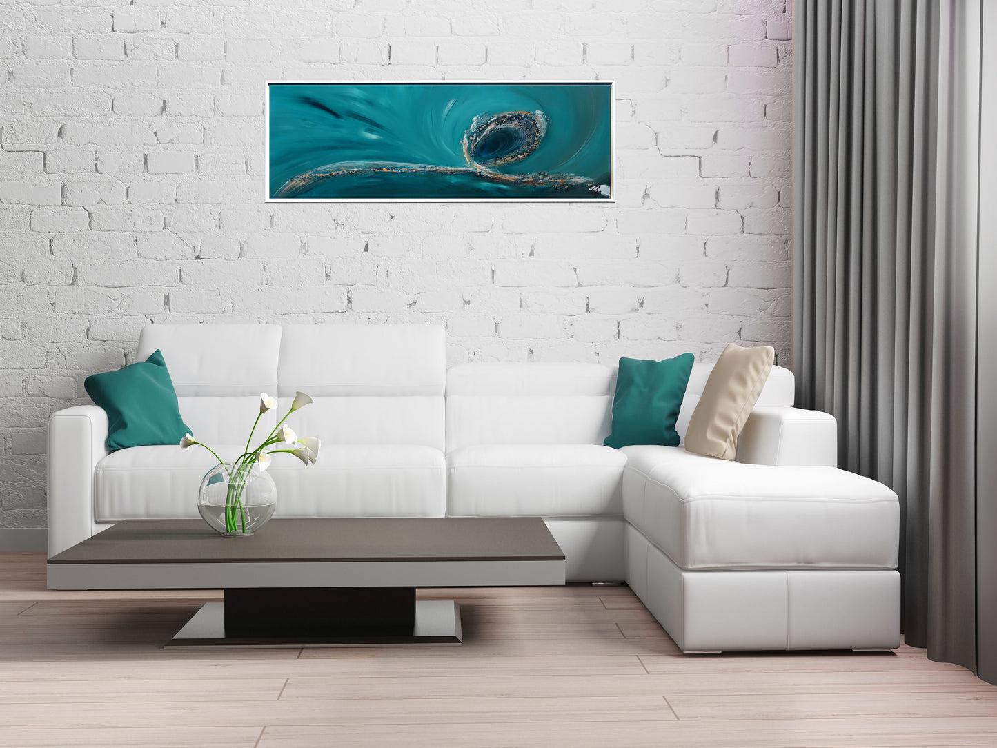 Ebullient – Abstract Ocean-Inspired Painting by Edelgard Schroer | 123 × 43 cm Framed