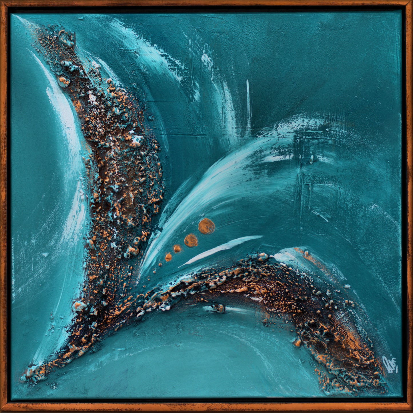 Tidal Bronze – Abstract Teal Bronze Painting | 50×50 cm | Edelgard Schroer