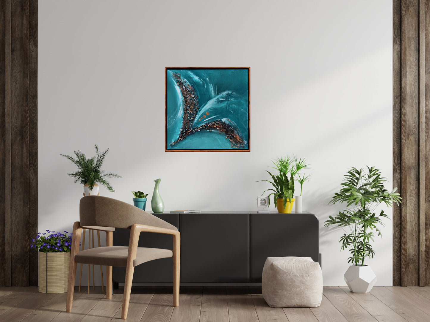 Tidal Bronze – Abstract Teal Bronze Painting | 50×50 cm | Edelgard Schroer