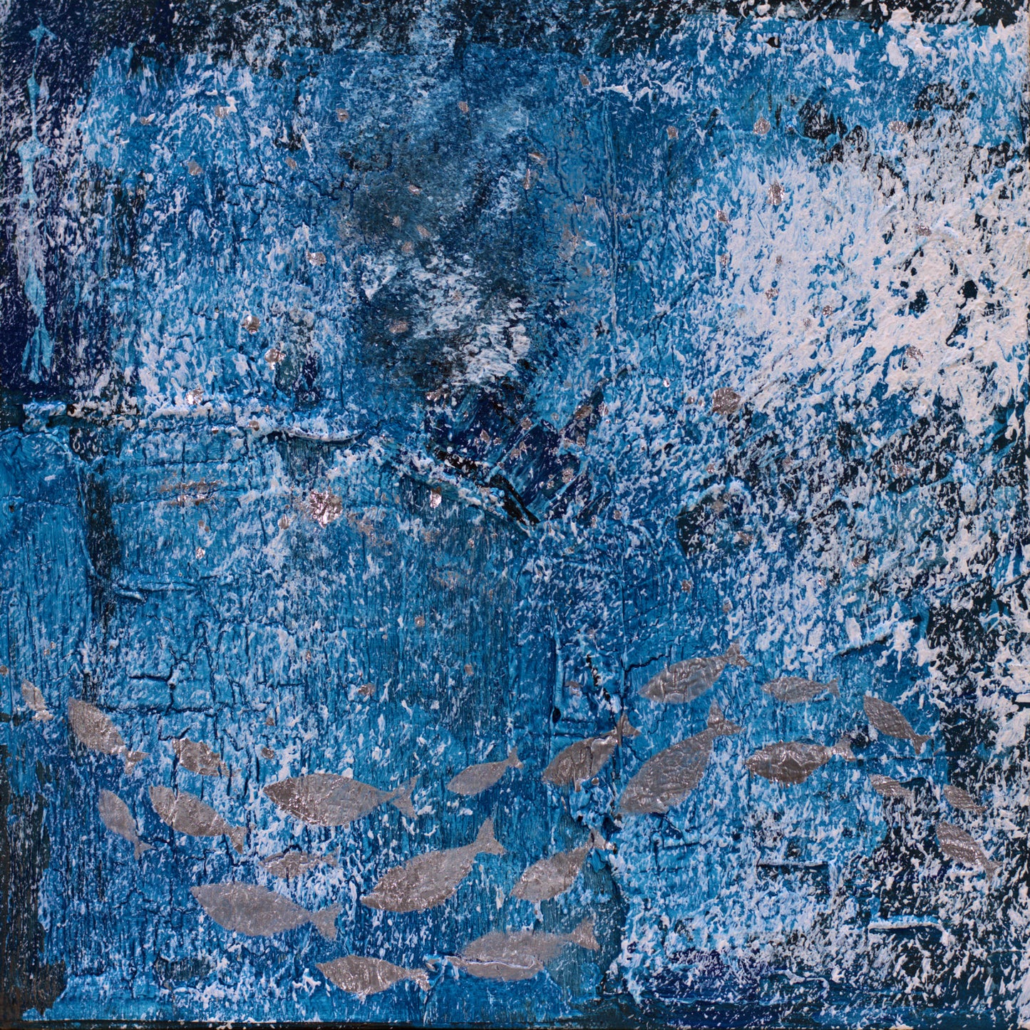 Silver School – Textured Ocean Triptych Painting | 90 x 30 cm | Edelgard Schroer