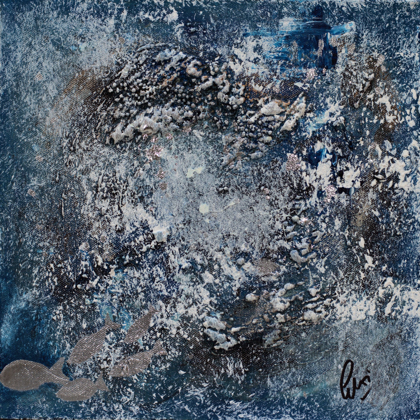 Silver School – Textured Ocean Triptych Painting | 90 x 30 cm | Edelgard Schroer