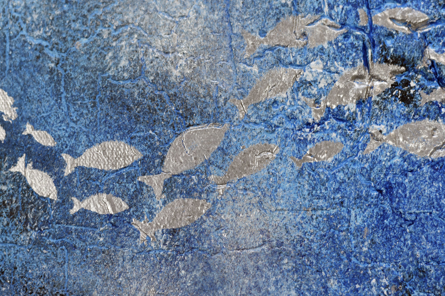 Silver School – Textured Ocean Triptych Painting | 90 x 30 cm | Edelgard Schroer
