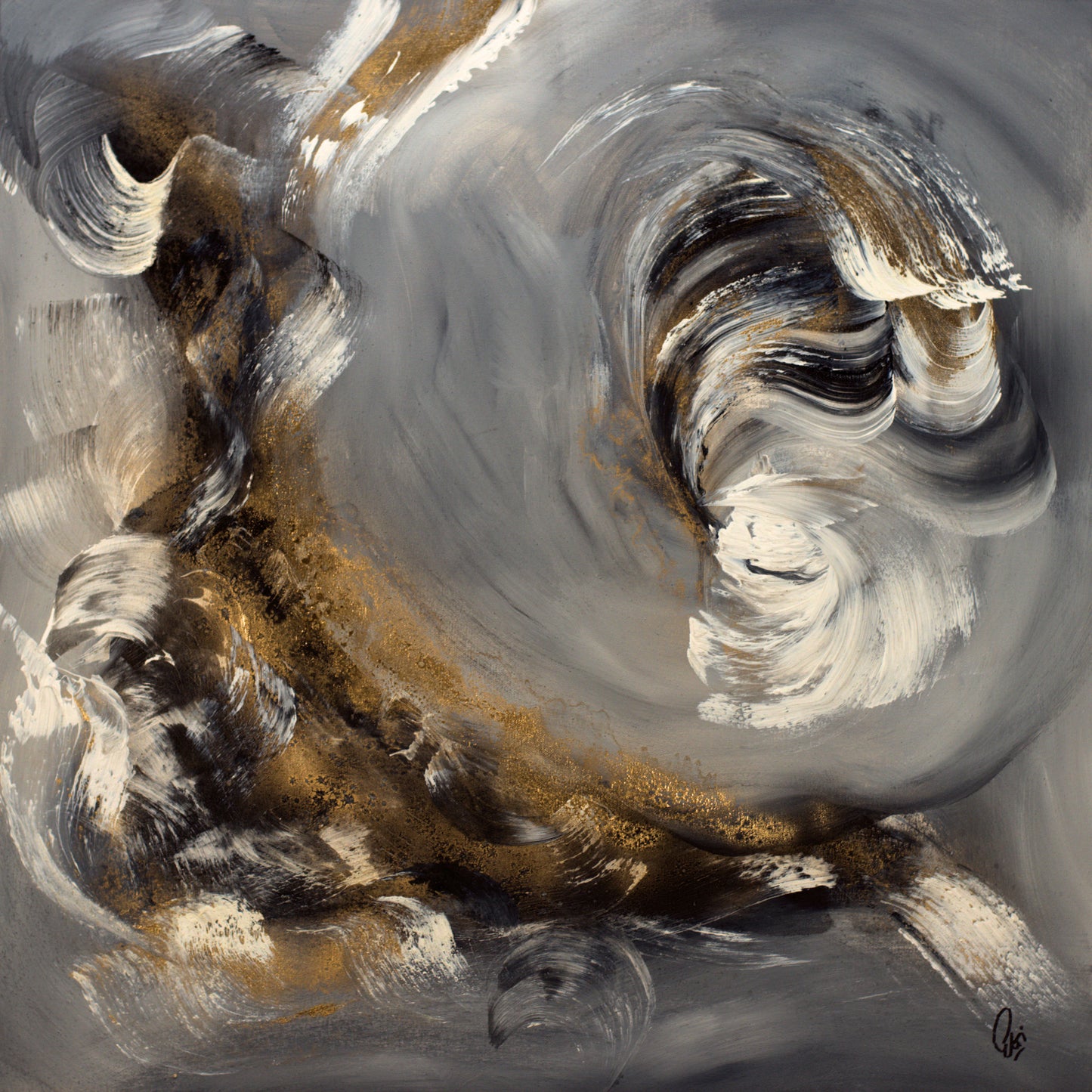 Noblesse – Original Abstract Painting in Oak Frame | 83 x 83 cm | Edelgard Schroer