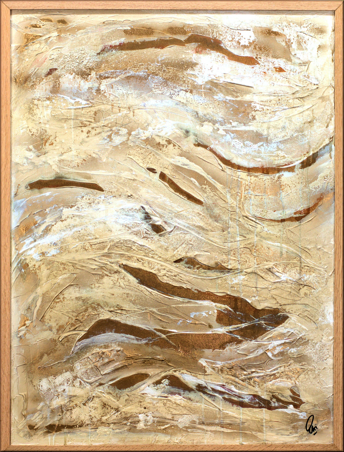 Golden Waves – Original Abstract Acrylic Painting | 63,5 x 83,5 cm | Framed by Edelgard Schroer