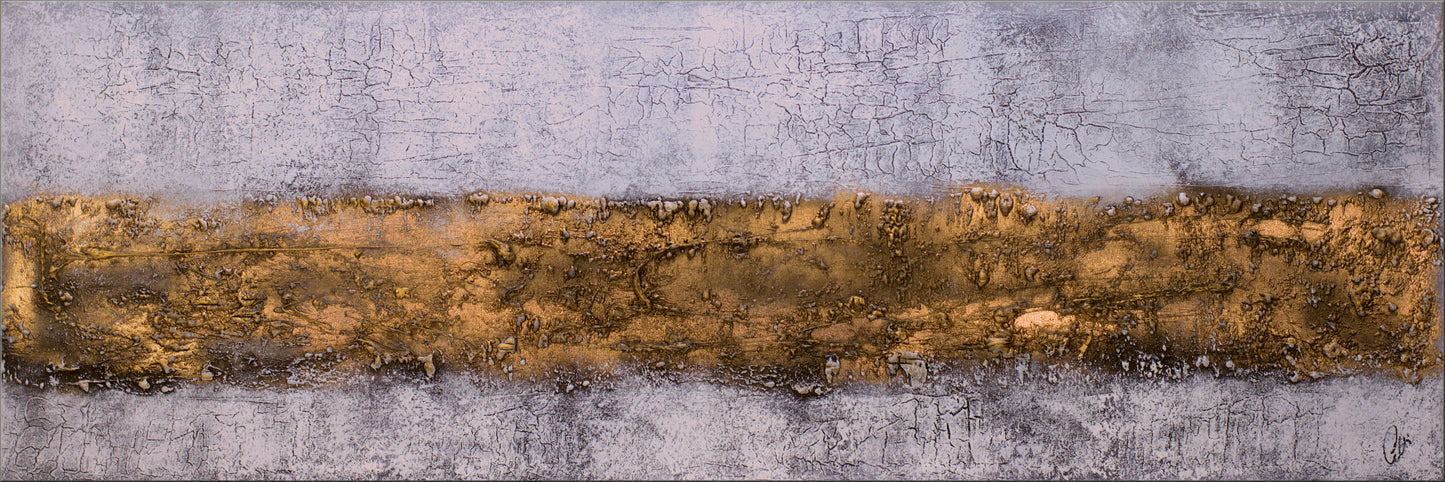 Golden Threads – Abstract Industrial Painting | 150 × 50 cm | Edelgard Schroer
