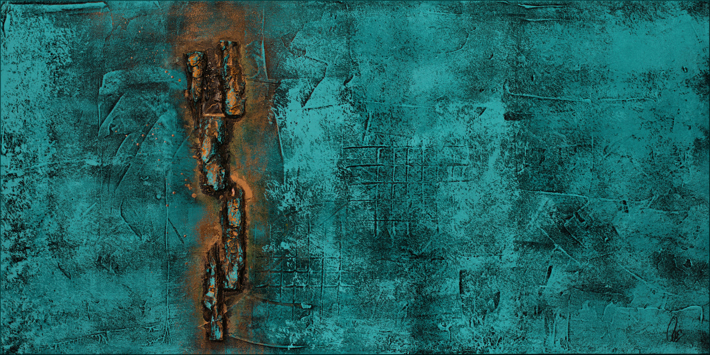 Golden Structures – Textured Abstract Painting with Bark | 90 x 45 cm | Edelgard Schroer