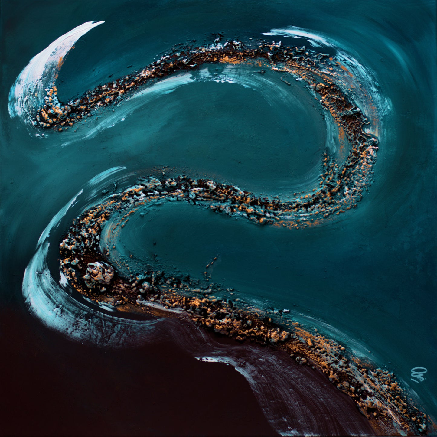 Liquid Horizon – Abstract Wave Painting | 73×73 cm | Edelgard Schroer