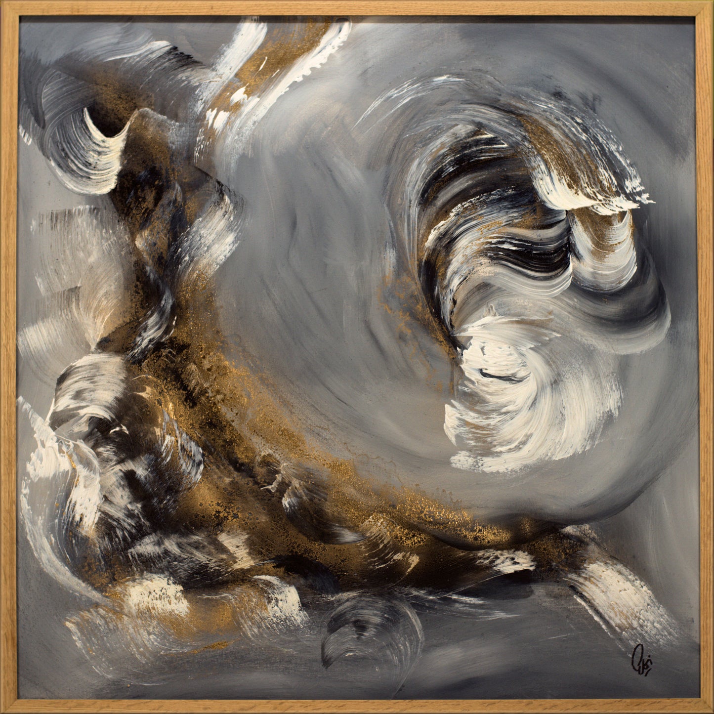Noblesse – Original Abstract Painting in Oak Frame | 83 x 83 cm | Edelgard Schroer