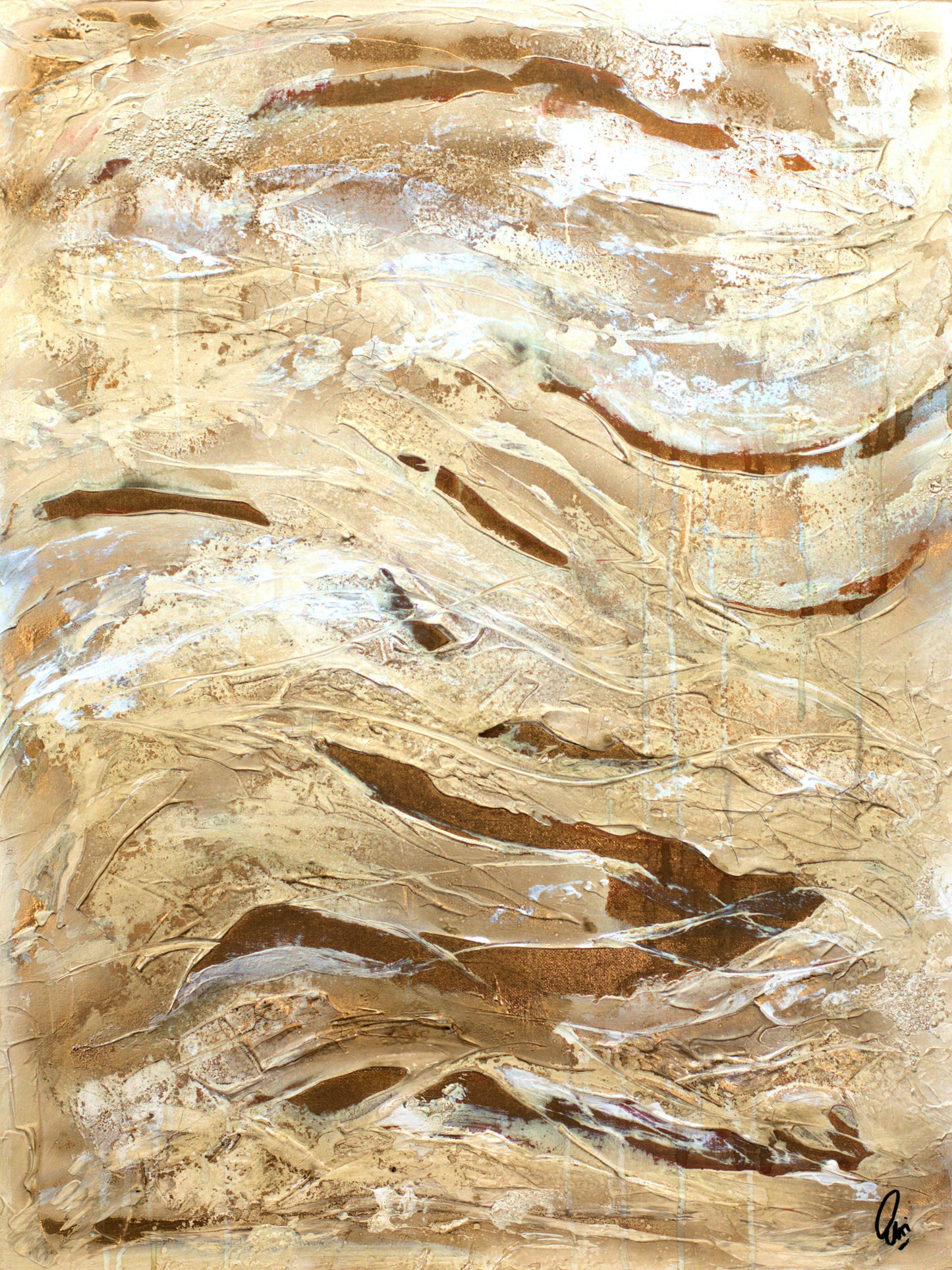 Golden Waves – Original Abstract Acrylic Painting | 63,5 x 83,5 cm | Framed by Edelgard Schroer