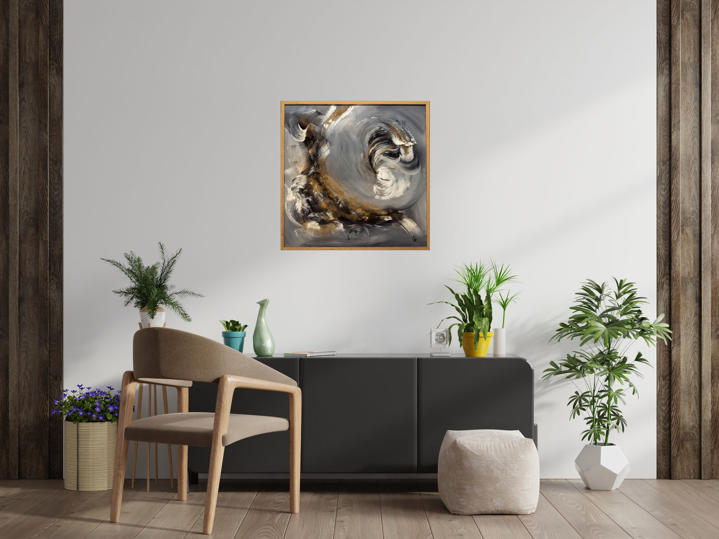 Noblesse – Original Abstract Painting in Oak Frame | 83 x 83 cm | Edelgard Schroer