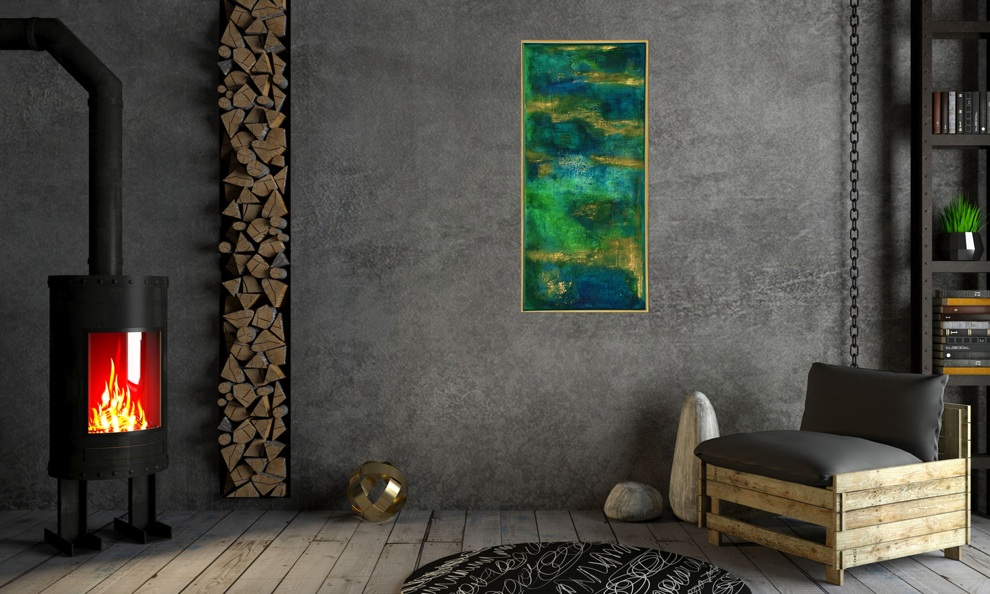 Golden Fields – Abstract Acrylic Textured Painting | 53 x 113 cm | Edelgard Schroer