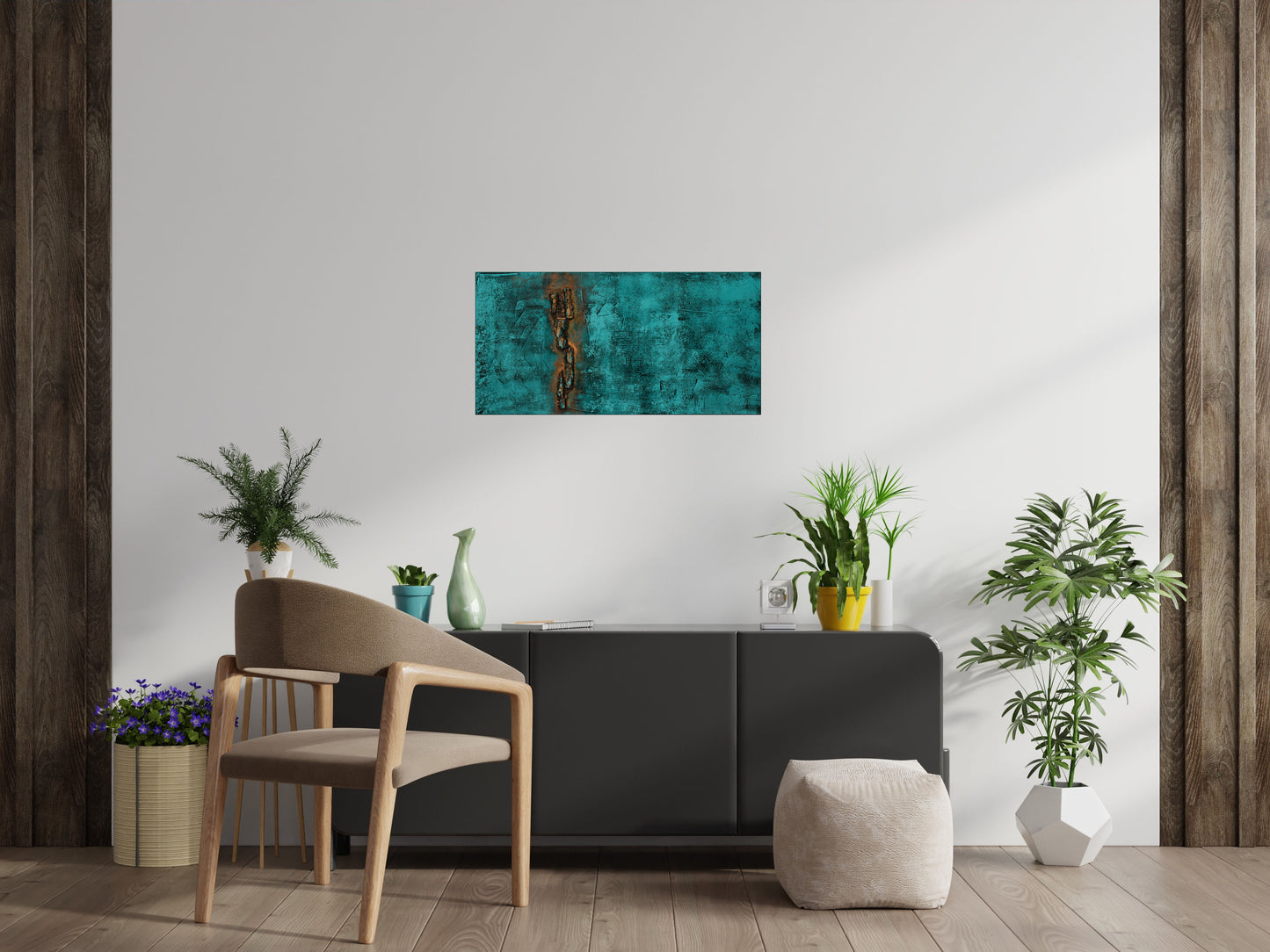 Golden Structures – Textured Abstract Painting with Bark | 90 x 45 cm | Edelgard Schroer