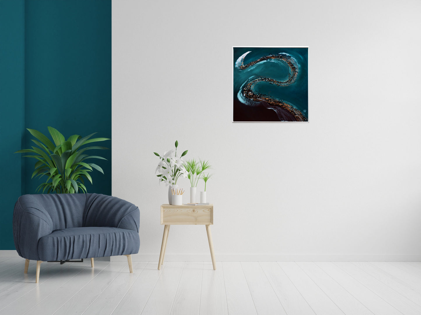 Liquid Horizon – Abstract Wave Painting | 73×73 cm | Edelgard Schroer