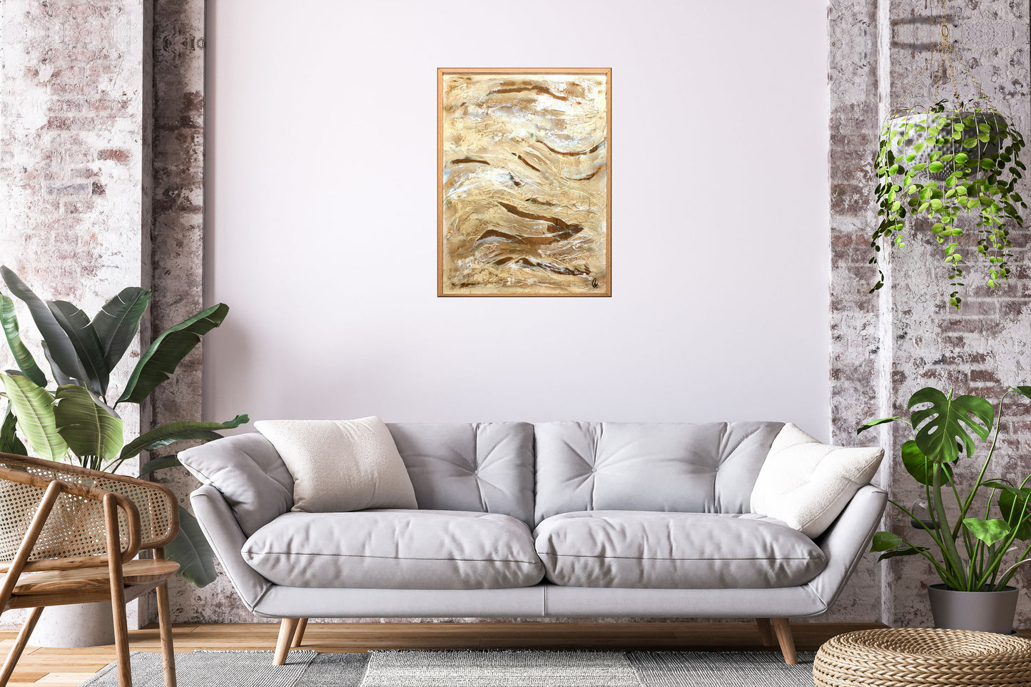 Golden Waves – Original Abstract Acrylic Painting | 63,5 x 83,5 cm | Framed by Edelgard Schroer