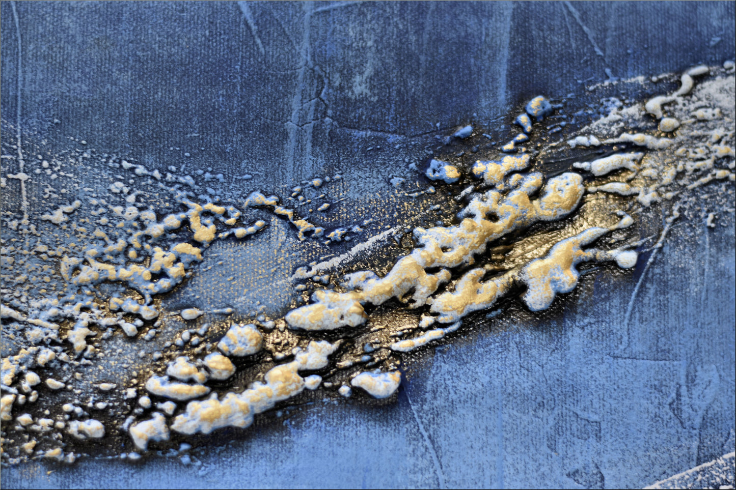 Golden Traces – Abstract Blue & Gold Acrylic Painting | 133 x 53 cm | Edelgard Schroer