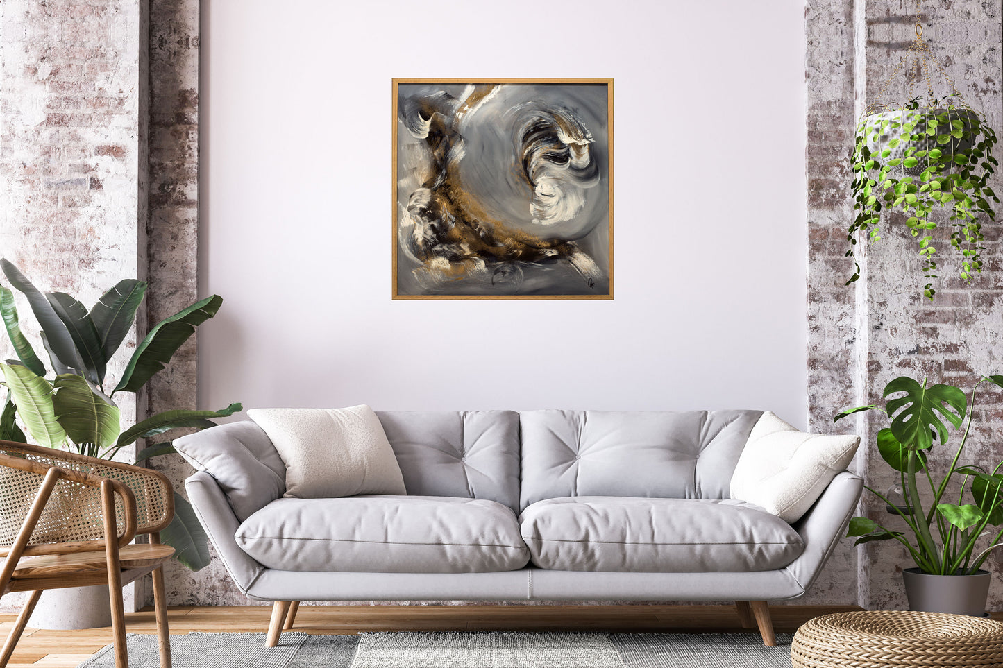 Noblesse – Original Abstract Painting in Oak Frame | 83 x 83 cm | Edelgard Schroer