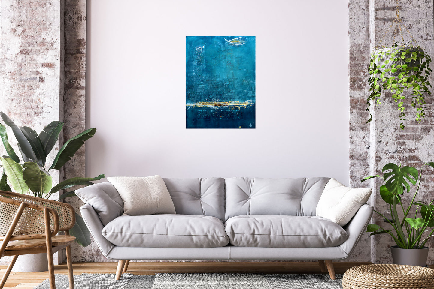 Golden Outlook – Blue & Gold Abstract Acrylic Painting on Canvas by Edelgard Schroer