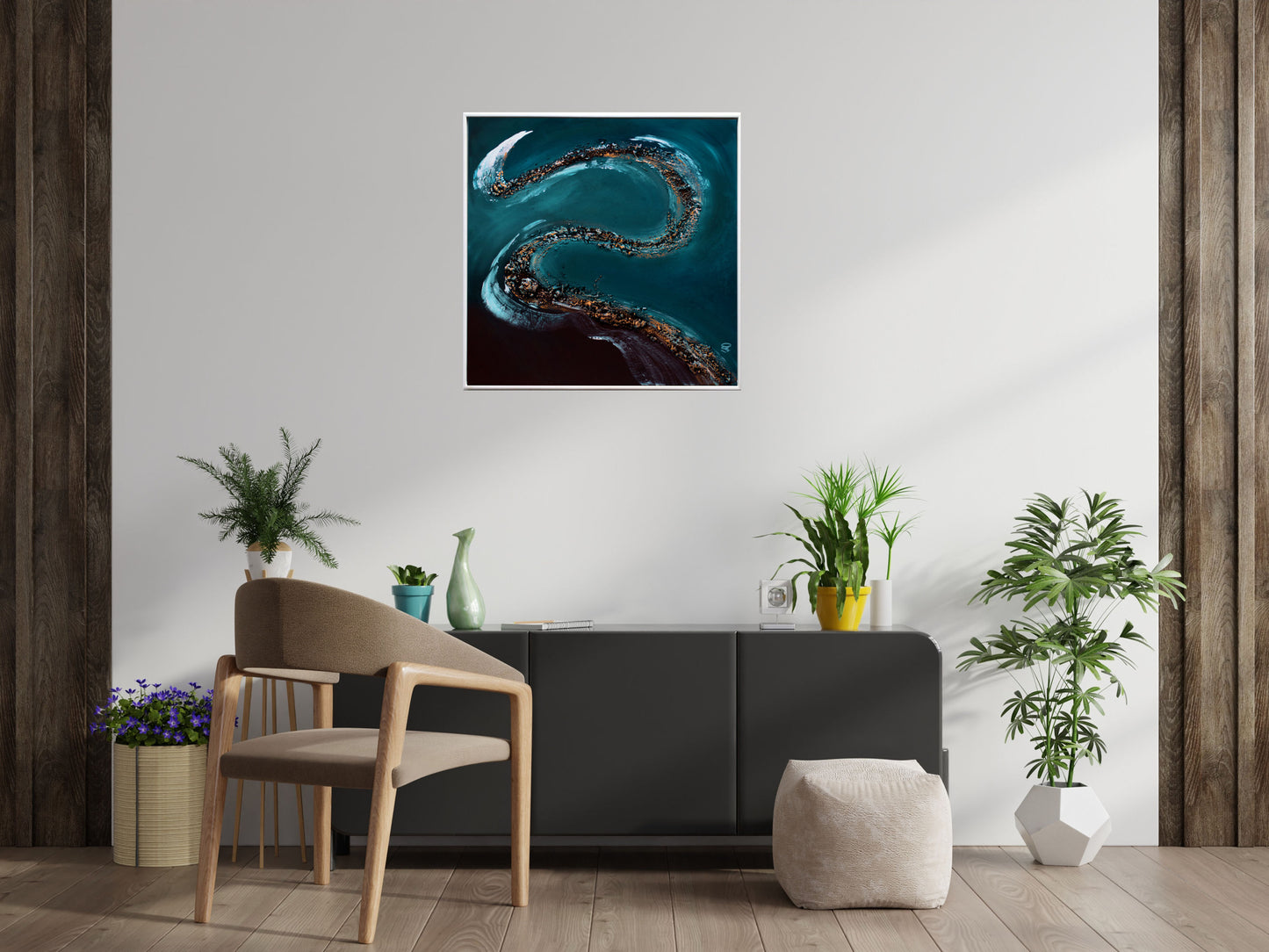 Liquid Horizon – Abstract Wave Painting | 73×73 cm | Edelgard Schroer