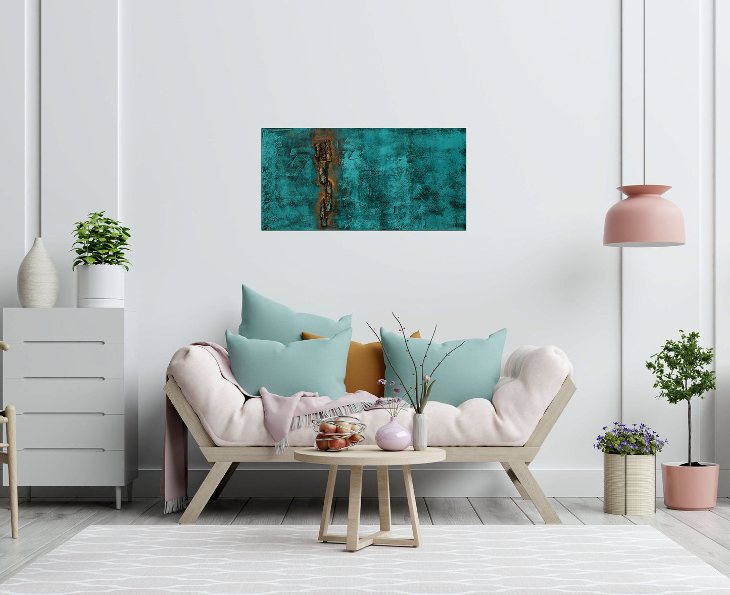 Golden Structures – Textured Abstract Painting with Bark | 90 x 45 cm | Edelgard Schroer