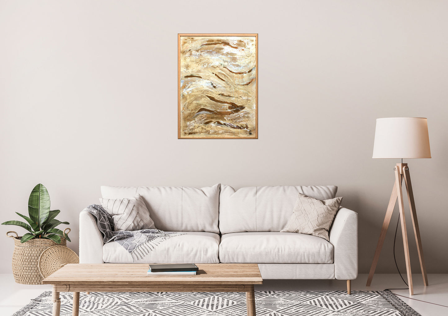 Golden Waves – Original Abstract Acrylic Painting | 63,5 x 83,5 cm | Framed by Edelgard Schroer