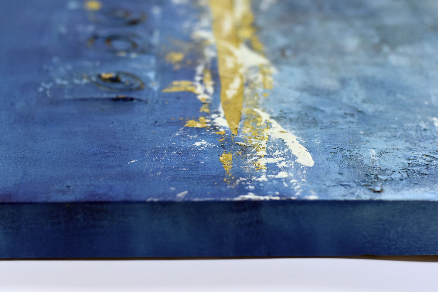 Golden Outlook – Blue & Gold Abstract Acrylic Painting on Canvas by Edelgard Schroer