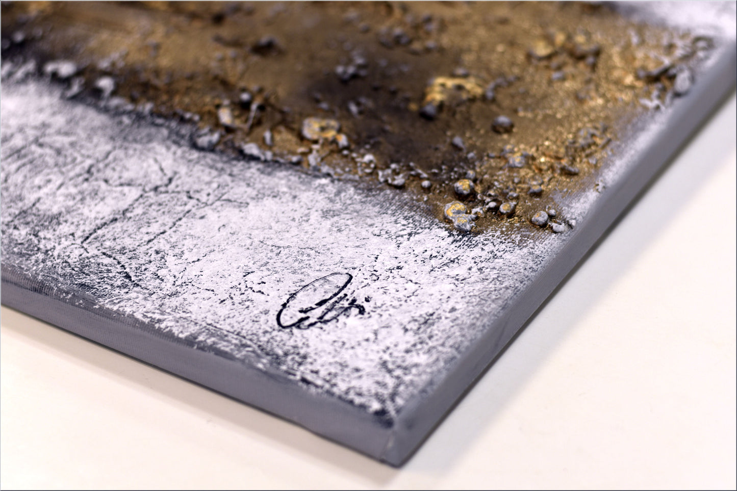 Golden Threads – Abstract Industrial Painting | 150 × 50 cm | Edelgard Schroer